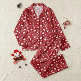 Women's Crimson Red All-Over Scattered White, Pastel Pink, & Plaid Heart Motifs Satin Pajamas Set