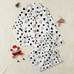 Women's Minimalist Hand-Drawn Black Heart Scattered Pattern White Background Delicate Organic Design Satin Pajamas Set