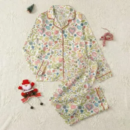 Women's Whimsical Retro Folk Art Layered Hearts Leafy Vines Pastel Pink Sky Blue Pattern Satin Pajamas Set