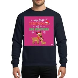Kids' Whimsical 'My First Christmas As Big Brother' Red Green Text, Cartoon Reindeers, Snowflakes Sweatshirt