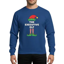 Festive Family Fun' Executive Elf Cartoon with 'THE EXECUTIVE ELF' Text, Red Green Striped Legs, Yellow Bell Shoes Sweatshirt