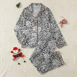 Women's Black Leopard Spot All-Over Pattern with Roaring Jaguar Head Line Art Satin Pajamas Set