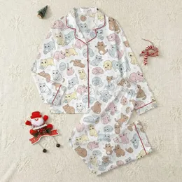 Women's Whimsical Pastel Cats & Yarn Balls in Pink Blue Yellow Grey Brown on White Satin Pajamas Set