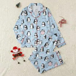 Women's Light Sky Blue Plump Cartoon Penguin All-Over Print Pastel Pink Hearts & Coffee Mugs Satin Pajamas Set