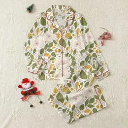 Women's Earthy Botanical Poppy Floral & Leaf Pattern in Olive Green, Blush Pink, Golden Mustard Satin Pajamas Set