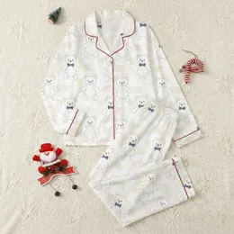 Women's Seamless Whimsical Creamy White Tan Teddy Bear Pattern with Subtle Checkerboard Grid & Blue Bow Accents Satin Pajamas Set