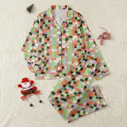 Women's Abstract Fluid Geometric Melting Grid Vibrant Multi-Color Pattern Satin Pajamas Set