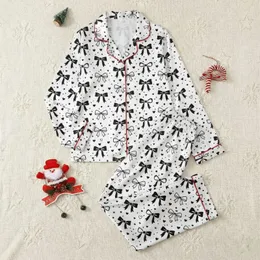 Women's Elegant Black & White Ribbon Bows Hearts Polka Dots Seamless Pattern Satin Pajamas Set
