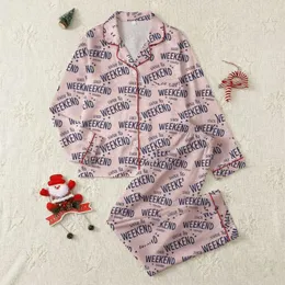 Women's Soft Blush Pink Navy WEEKEND Text Pattern Minimalist Moon Star Line Art Satin Pajamas Set