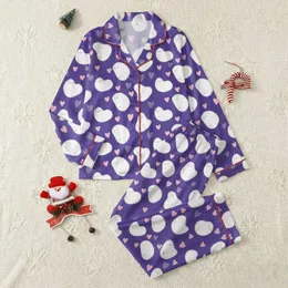 Women's Whimsical Deep Purple White Abstract Forms & Light Pink Hearts Flat Art Pattern Satin Pajamas Set