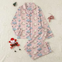 Women's Soft Pastel Pink Sleepy Cats, Muted Blue Fans & Fish All-Over Print Satin Pajamas Set