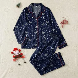 Women's Deep Navy Blue Galaxy Flat White Stars Constellations Gray Butterfly Art Satin Pajamas Set