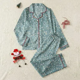 Women's Muted Teal Vintage Botanical Lavender Cream Berry Pattern Satin Pajamas Set