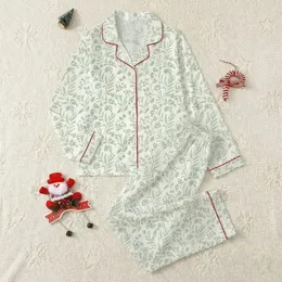 Women's Serene Hand-Drawn Sage & Forest Green Botanical Foliage Pattern Satin Pajamas Set