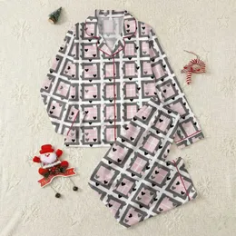 Women's Light Pink White Dark Grey Classic Plaid Grid Scattered Solid & Outline Heart Motifs Satin Pajamas Set