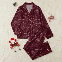 Women's Deep Burgundy Cream Celestial Moons Stars Clouds Mugs Script Pattern Satin Pajamas Set