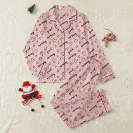 Women's Pastel Rose Pink "Good Morning" Script & Outline Hearts Pattern Satin Pajamas Set