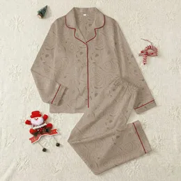 Women's Muted Taupe-Brown Monochromatic Organic Topographical Stone Pattern Satin Pajamas Set