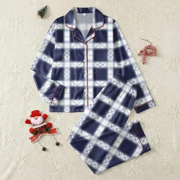 Timeless Style: Deep Navy White Light Blue Grey Geometric Tartan Plaid Wearable Textile Satin Pajamas Set