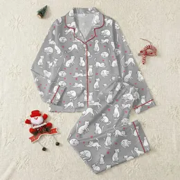 Cat Lovers' Playful Black White Cartoon Cats Pink Hearts Heather Grey Pattern Satin Pajamas Set