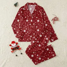 Modern Style: Deep Cranberry Red Organically Scattered Varying-Size White Circles Sweater Satin Pajamas Set