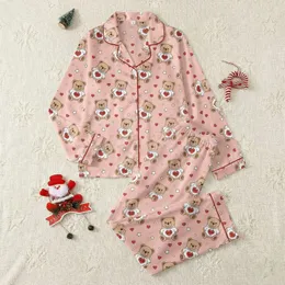 Women's Whimsical Blush Pink Teddy Bear Hoodie Red Heart Smile Star Pattern Satin Pajamas Set