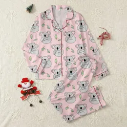 Koala Lover's Playful Grey Cartoony Koalas Pink & Blue Bowties Pastel Pink Eucalyptus Pattern Satin Pajamas Set