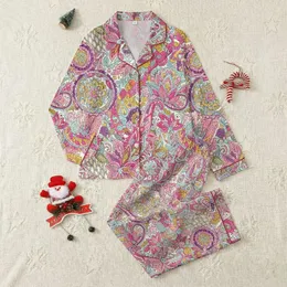 Women's Ornate Maximalist Paisley Floral Hand-Drawn Tapestry Print Blush Rose & Jewel Hues Satin Pajamas Set