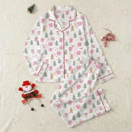 Women's Illustrative White & Pink Holiday Pattern with Santa, Gingerbread, Evergreens, & Candy Canes Satin Pajamas Set