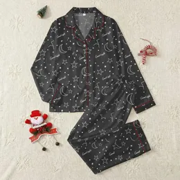 Celestial Dreamer's White Line Art Stars Moon 'Good Night' Script Sleep Set Satin Pajamas Set