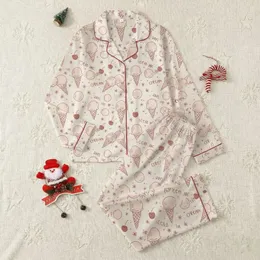 Sweet Tooth Enthusiast Whimsical Pink Ice Cream Cone Scoop Cherry Pattern Satin Pajamas Set