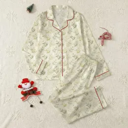 Nature Lovers' Vintage Cream Hand-Drawn Muted Green Botanical Leaf & Wild Grass Pattern Satin Pajamas Set