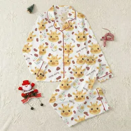 Women's Plus Size Cute Giraffe Busts Whimsical Pale Pink Floral & Reddish-Brown Spot Pattern with "Sleep Early" Text Satin Pajamas Set