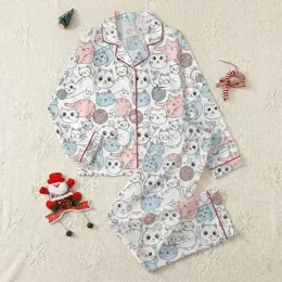 Cat Lovers : Hand-Drawn Kitten Expressions & Playful Poses - Pastel Feline Motif Satin Short-Sleeve Pajamas Set