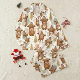 Highland Cow Lovers' Adorable Fluffy Caramel Plaid Hat Hot Chocolate Golden Snowflake Evergreen Winter Pattern Satin Pajamas Set