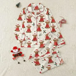 Highland Cow Lover: Festive Baby Calves in Red Sweaters, Holly & Snow Pattern Design Satin Pajamas Set