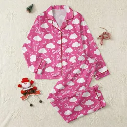 Women's Vibrant Hot Pink White Whimsical Eyelash Star Cloud Sleep Typography Pattern Satin Pajamas Set