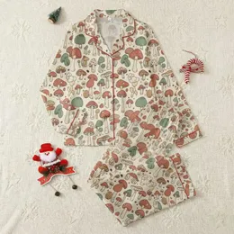 Nature Lover's Whimsical Hand-Drawn Mushroom Pattern: Earthy Terracotta & Sage Fungi Design Satin Pajamas Set