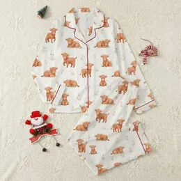 Baby & Kids' Whimsical Creamy Off-White Watercolor Highland Cow Meadow Pattern Satin Pajamas Set