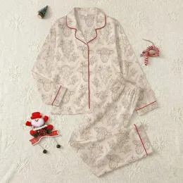 Highland Cow Lovers' Earthy Taupe Sepia Rustic Line Art Scattered Cow & Wildflower Pattern Satin Pajamas Set