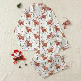 Christmas Animal Lovers Whimsical Baby Highland Cow Festive Red Fair Isle Sweater Pattern with Colorful Lights Satin Pajamas Set