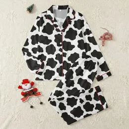 Women's Bold Black and White Organic Cowhide Graphic Pattern Satin Pajamas Set