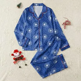 Dandelion Spirit: Flowing White Seeds Delicate Heads Royal Blue Wearable Design Satin Pajamas Set