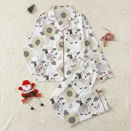 Animal Lovers' Whimsical Black White Baby Highland Cow Sunflower Floral Pattern with Muted Purple Accents Satin Pajamas Set