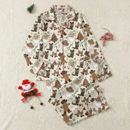 Country Christmas Enthusiasts' Hand-Drawn Gingerbread Cowboy & Santa Hat Teal Cowhide Pattern Satin Pajamas Set