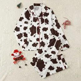 Comfort Seekers' Intricate Organic Cowhide Pattern with Rich Chocolate Brown Patches Satin Pajamas Set