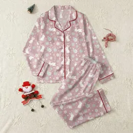Couples' & Family's Soft Blush Pink Whimsical Bunny Fox Daisy Star Pattern Satin Pajamas Set