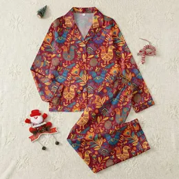 Art Enthusiasts Intricate Otomi Folk Art Crimson Red Blue Yellow Flora Fauna Satin Pajamas Set