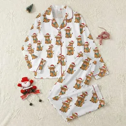 Highland Cow Lovers' Whimsical Christmas Cow Pattern in Warm Browns with Red Santa Hats & Festive Striped Scarves Satin Pajamas Set