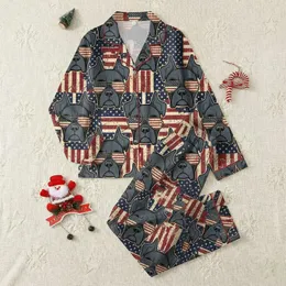 Boxer Dog Lover's Distressed Patriotic Boxer Dog Aviator Sunglasses Flag Grunge Pattern Satin Pajamas Set